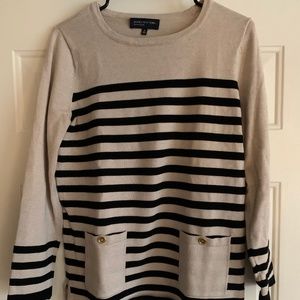 Jones NY | Black + off white striped sweater | M
